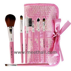 ZHUOERYA 7件化妆套刷 配粉色亮片化妆包